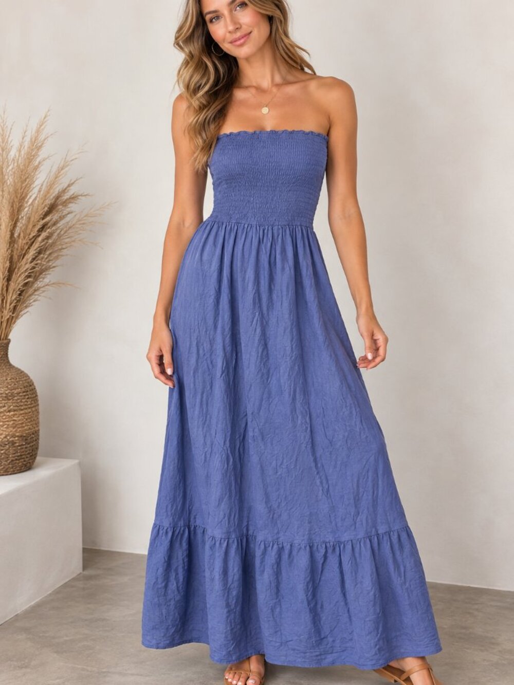 Zenana Outfitters Strapless Smocked Maxi Dress